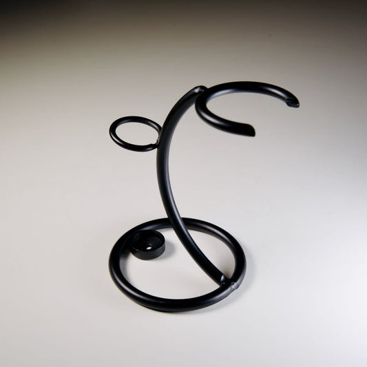Handmade Black Arc Metal Shaving Stand by Stuga, sleek matte finish, holds razor and brush, sustainable Australian design.