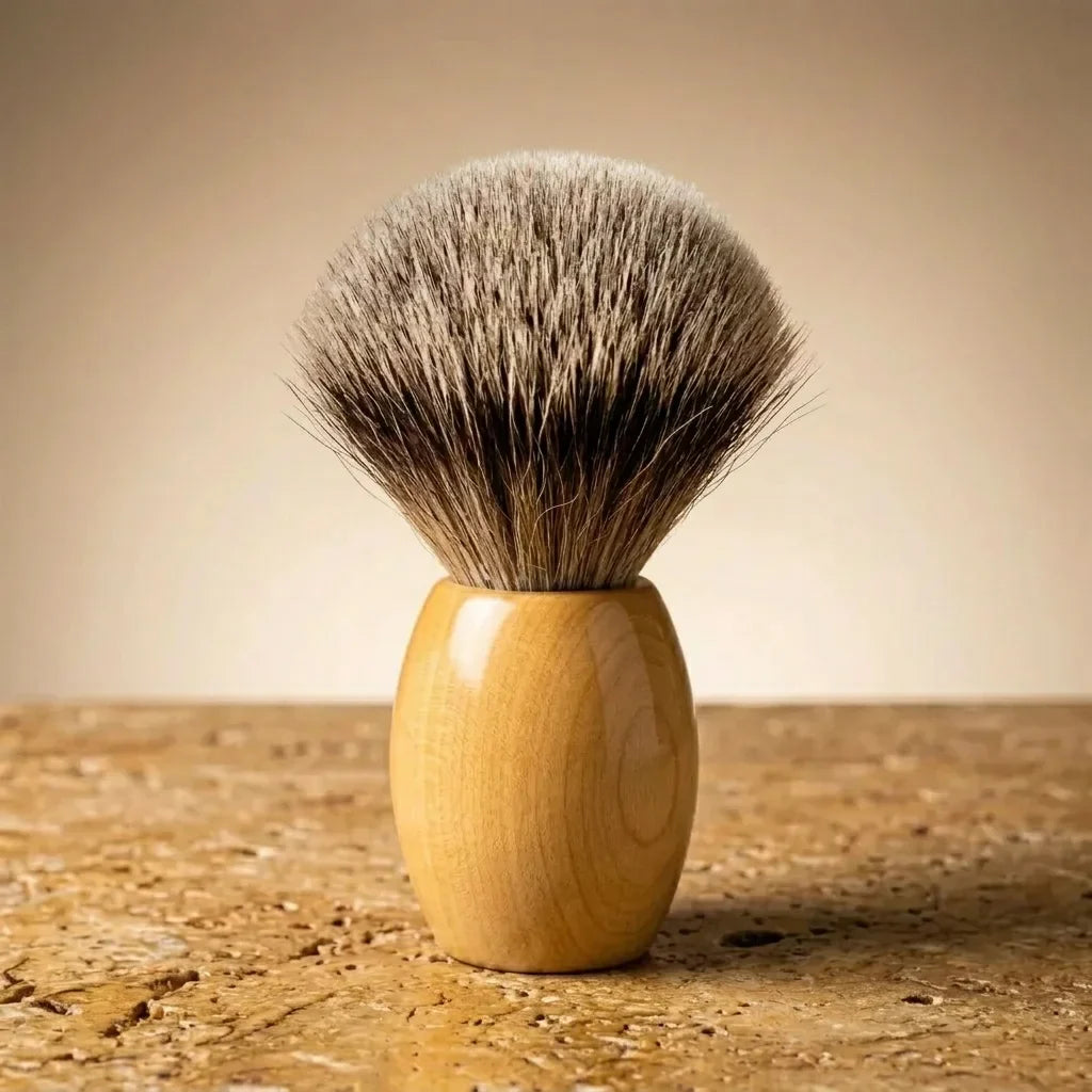 Premium badger shaving brush with handturned Huon Pine handle by Stuga