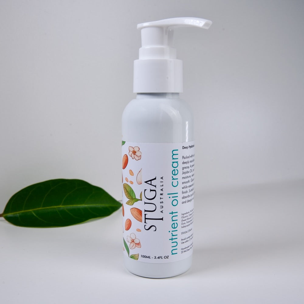 Image of Stuga's Nutrient Oil Hydration Cream, an Australian handmade, sustainable moisturizer for dry and tired skin.