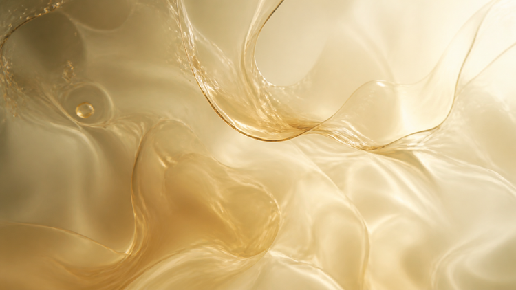 Macro of warm amber perfume oil swirling in backlit suspension — Australian made roll-on oil perfume