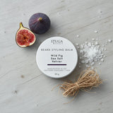 Stuga beard styling balm tin in Wild Fig Sea Salt Vetiver scent with figs and sea salt accents