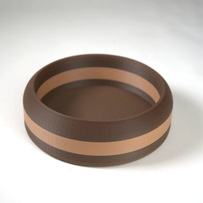 Round brown pet bowl with a wide beige stripe around the exterior, suitable for feeding dogs or cats