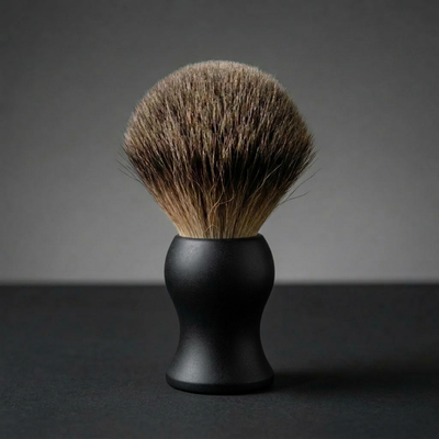 Essentials badger shaving brush with matte black polymer handle by Stuga