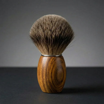 Essentials badger shaving brush with handturned teak wood handle by Stuga