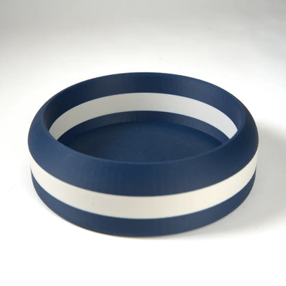 Navy blue silicone ring with a white stripe, flexible and durable for everyday wear