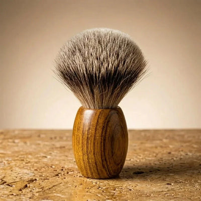 Premium badger shaving brush with handturned teak wood handle by Stuga