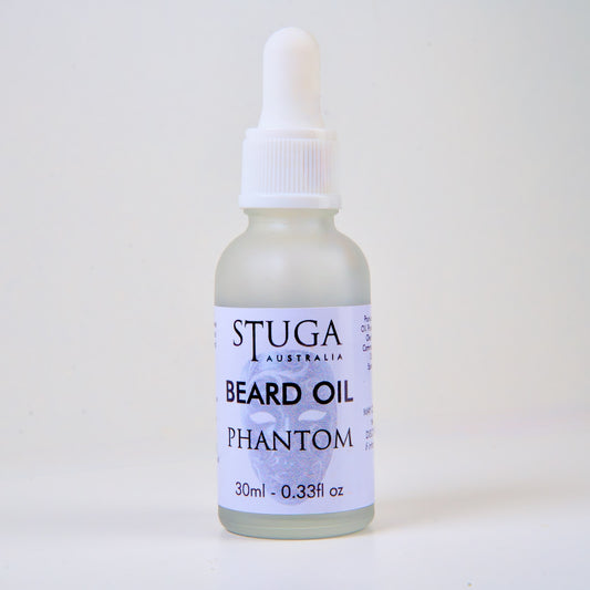 Alt text: "Stuga Beard Oil - Artisan, natural beard care. Australian-made, sustainable, lightweight, non-greasy, deeply conditioning."