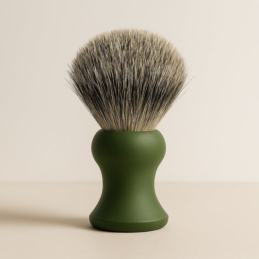 Stuga Travel Shaving Brush with Polymer Handle, handmade Australian artisan design, lightweight and waterproof.